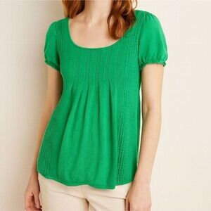 Anthropologie Moth Green Knit Top Puff Sleeve Small